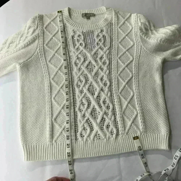 J. Crew Women's Cable Knit Crewneck Sweater with Crystals White Size Large - Picture 7 of 11